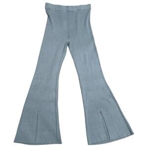 Abercrombie & Fitch Blue Ribbed Knit Flare Pants Womens L High Waist Lounge Slit